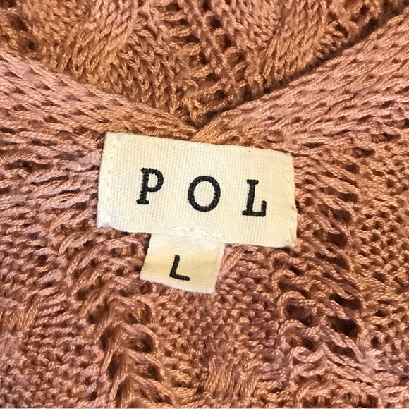 POL Women's Large Oversized Sweater Double V Neck Boxy Distressed Detail Pink - Picture 7 of 13